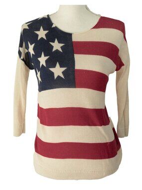 Old Navy AMERICAN Flag Top Cotton Blend Sheer Half Sleeve Open Weave Mesh Shirt